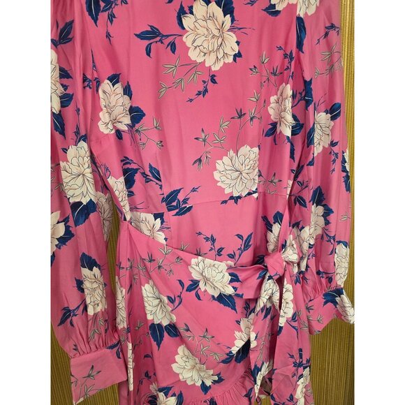 Yumi Kim Velvet Morning Hot Pink Daphne Dress Size 2 Floral Silk Long Sleeve - Picture 2 of 8